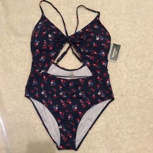 Floral blue one piece swimsuit